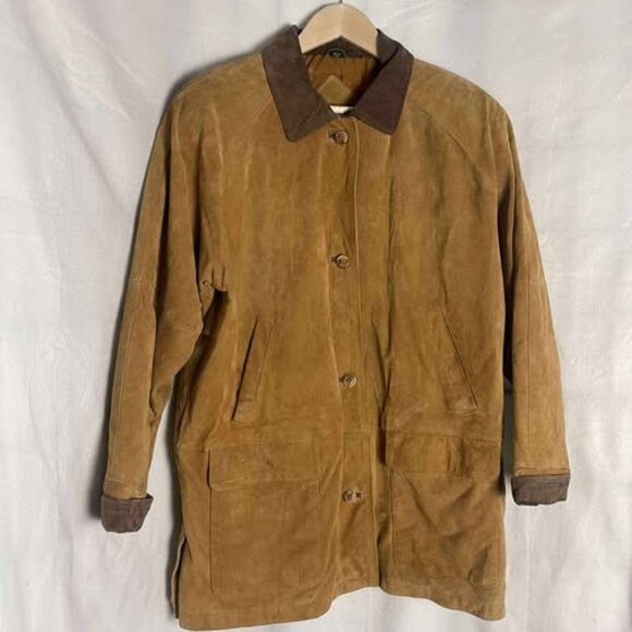 EUC Talbots Vintage Women's Tan Suede Button Up Coat Jacket Size Small - Picture 1 of 8